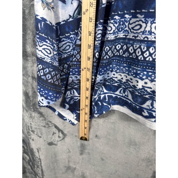 OneWorld Blouse Womens Floral Tunic Top M Blue/White 3/4 Sleeve Boho Print Shirt - Picture 4 of 6